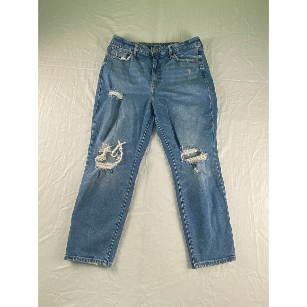 Old Navy OG Straight Higher High Rise Distressed capris Blue 12 Petite Womens